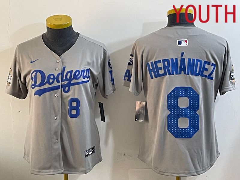 Youth Los Angeles Dodgers #8 Hernandez Grey Game 2024 Nike MLB Jersey style 12051
